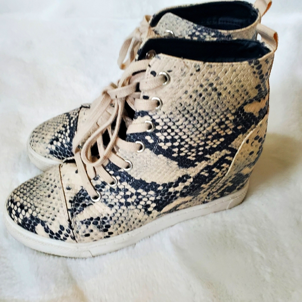 Madden Girl Snake Print Wedge Sneakers